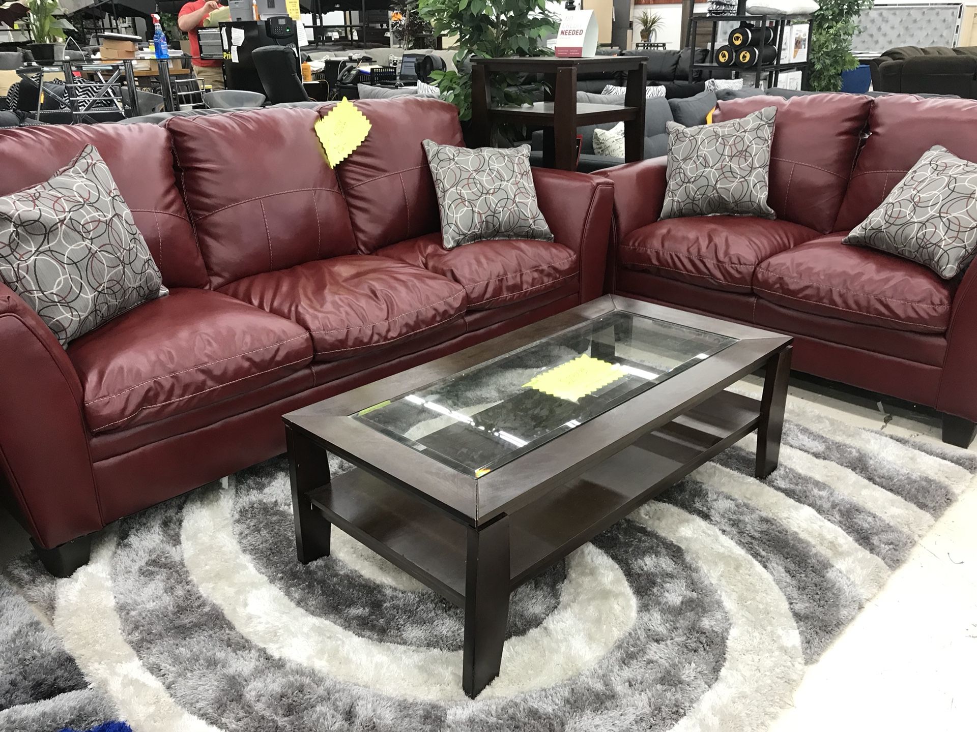 RED BONDED LEATHER LIVING ROOM SET SOFA AND LOVESEAT ON SALE