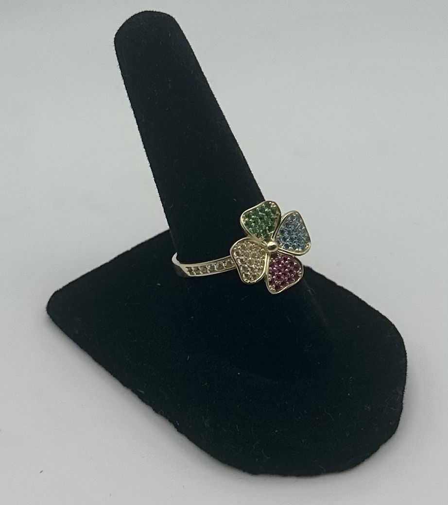 14k Gold Four Color Clover Ring/ Anillo De Trebol De Cuatro Colores Oro 14k