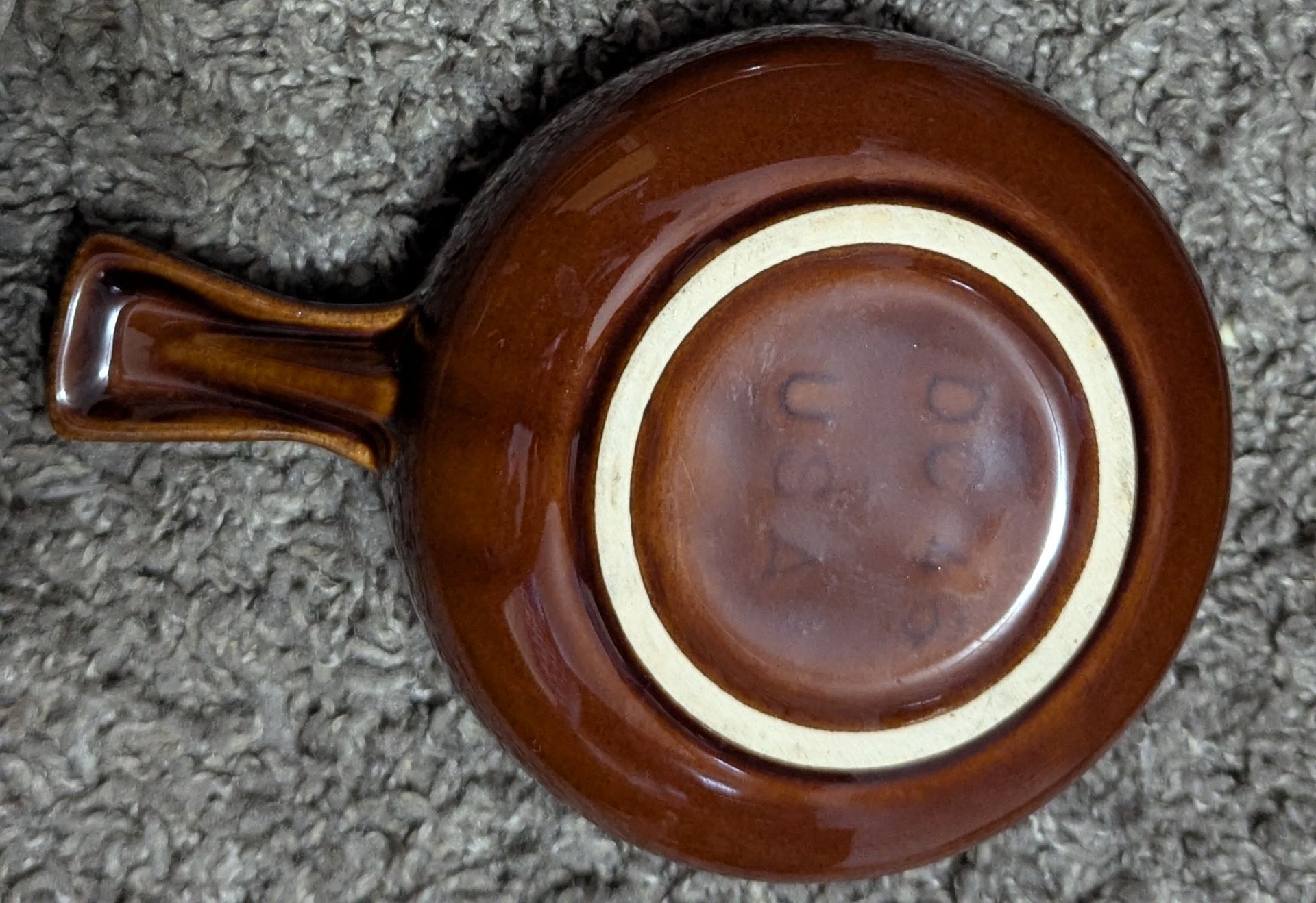 Mid-Century Brown Drip Glaze French Onion Soup Bowl - Hull Style Stoneware USA