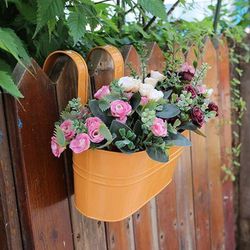 Metal Wall Hanging Flower Planter Pot / Bucket in Orange