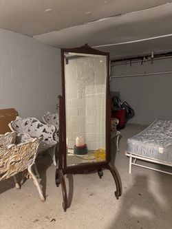 Antique Wood Cheval Floor Mirror