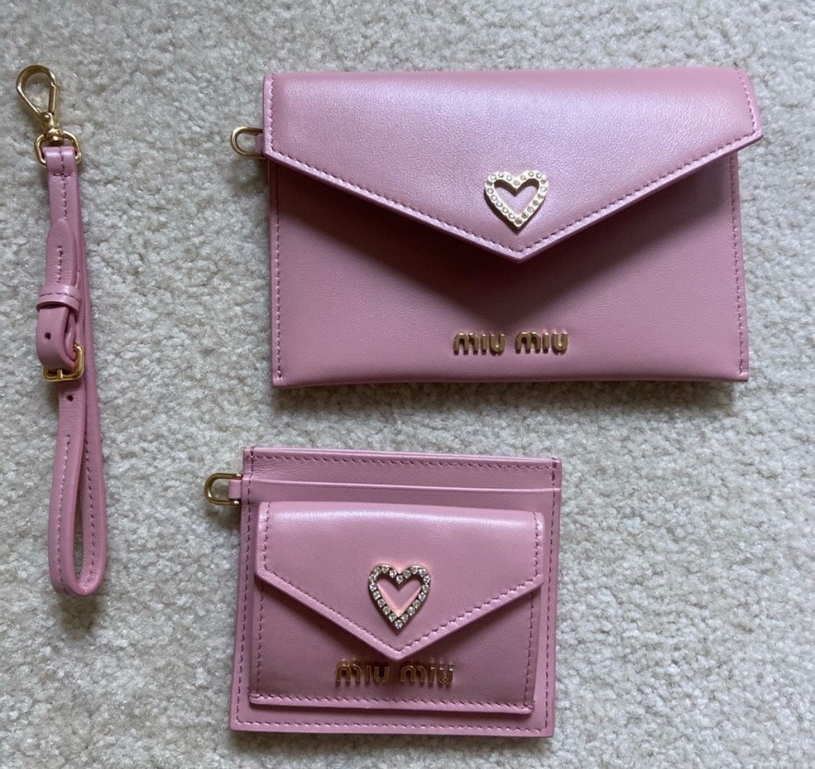 Miu Miu pink wristlet+ card case set