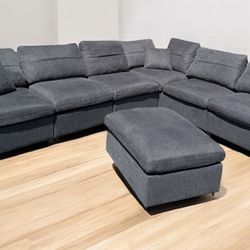 Modular Sectional Sofa Modern Oversized Chenille Cloud Couch with Movable Ottoman 7 Seater