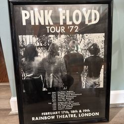 PINK FLOYD UK TOUR 72 1972 RARE ORIGINAL POSTER FRAMED 18” X 25”