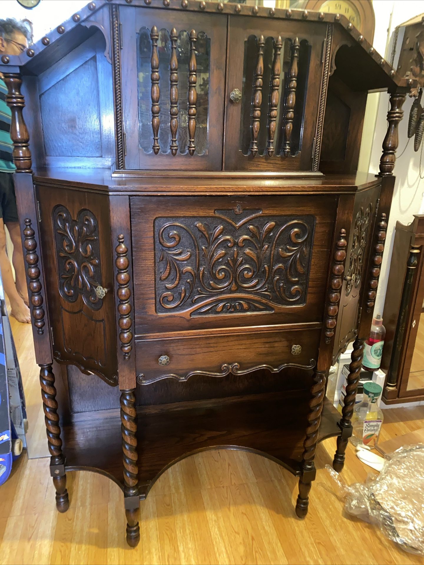 Antique Burl (Swirl) Wood Desk And Matching Chair