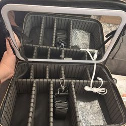 Travel makeup bag with LED Mirror