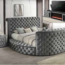 QUEEN CRWON MARK PLATFORM FIREPLACE BEDFRAME 