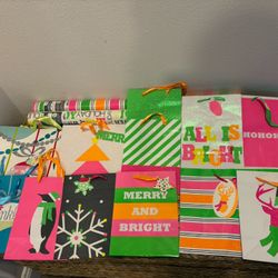 Neon Bright Christmas wrapping paper & bags Lot - Simi Valley