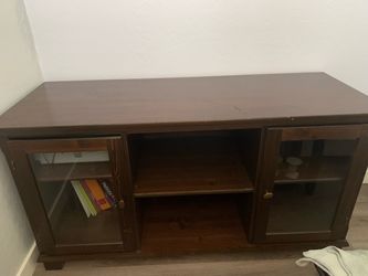Dark Wood TV Stand with Glass Doors