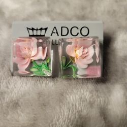 Pink Rose Flower 3D Earrings