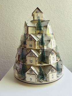 Hobby Lobby Light Up 5 Tier Wooden Village Rotating Advent Calendar Christmas
