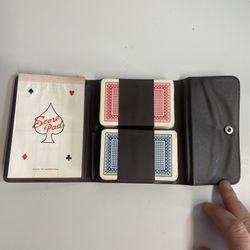 Vintage Faux Brown Leather Traveling Bridge Card Game Set ~ New Old Stock