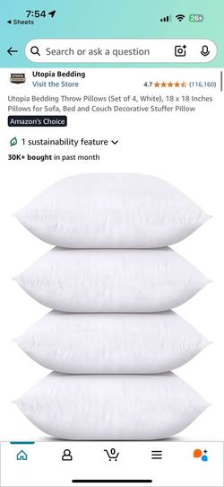 Utopia 18x18 Throw Pillow Inserts – 4 Pack White – E5