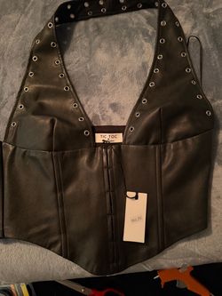 New black faux leather halter top