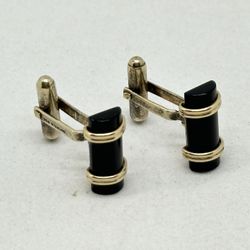 WEH Hayward 14KT Gold Plated Sterling Silver & Black Onyx Column Bar Cufflinks