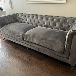 Chesterfield gray couch w ottoman