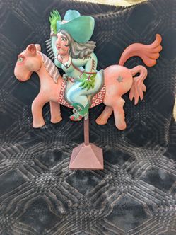 Limited Edition Whimsical Hand Carved Wooden Cowboy Folk Art By Rick Loewenkamp