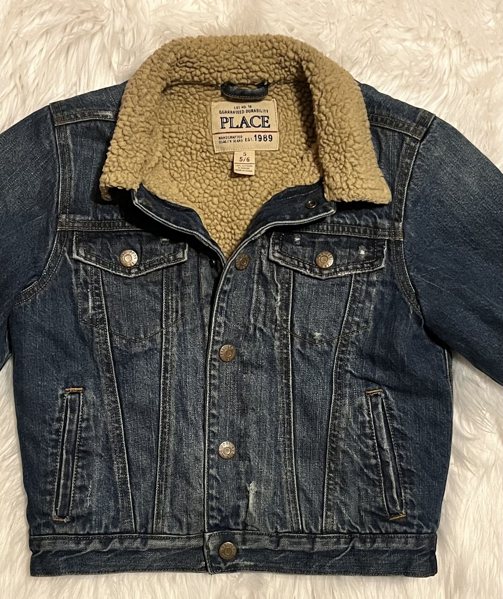 Children’s Place Little Boys Jean Jacket W/ Sherpa Lining and Collar Size: 5/6