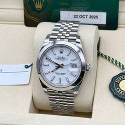 New Fresh 2025 Rolex Datejust 41mm 126300 White Dial Jubilee Box Card Papers Tags Full Set