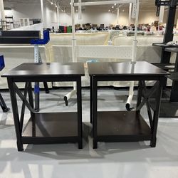 M-New X-Design End Tables Set of 2, Sofa Side Table with Storage Shelf, 2 Tier Side Stand Small Table for Living Room Sofa Study, Easy Assembly, Dark 