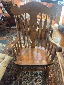 Solid Oak Rocking Chair – Carved Floral & Heart Detail