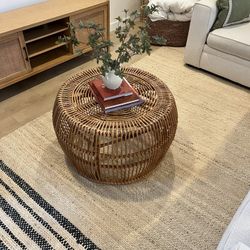 Round Woven Rattan Coffee Table – 32” Diameter – Coastal Style