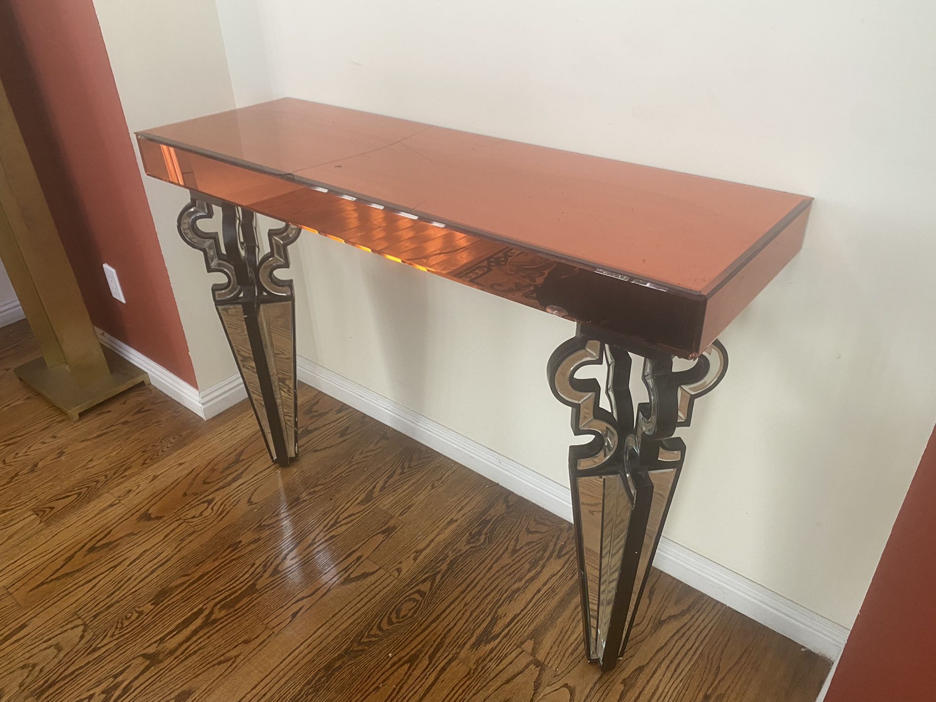 VINTAGE RED CREDENZA MIRROR DRESSER GLASS TABLE