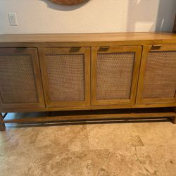 Blake 68" Light Brown Teak and Rattan Storage Media Console