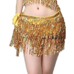 Gold Belly Dance Hip Sequins Fringe Skirt