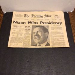 Nov 6, 1968 Nixon Wins Presidency Newspaper
