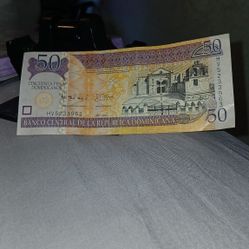 Vintage Cincuenta 50 Pesos Dominicana Republica Dollar Bill 