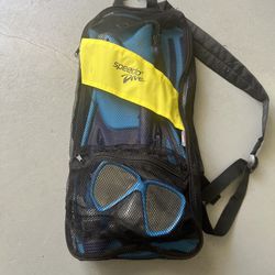Speedo Dive Snorkel Set w/ Fins, Mask, Snorkel & Bag | Blue Adult Size