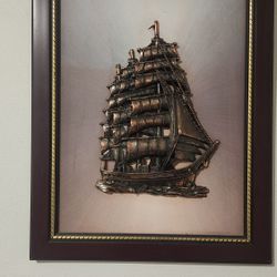 Vintage 3D Bronze Ship Picture Frame