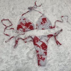 New small blood horror zombie bikini festival rave outfit swimsuit white red 