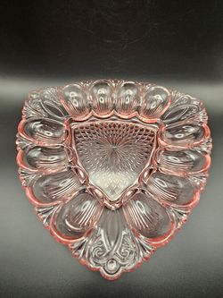 Vintage Pink Glass Triangular Deviled Egg Plate - L.E. Smith 1950s