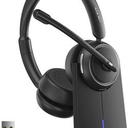 LEVN Wireless Headset, Bluetooth Headset with Noise Canceling Microphone & Charging Base, 65 Hrs Working Time 2.4G Headset with Microphone for PC/Lapt