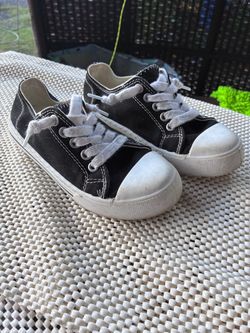 Thereabouts Girls Black White Size 1 Slip On Canvas Shoes