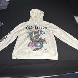 Ed Hardy Beige M Hoodie | Y2K Streetwear Essential