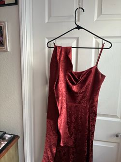 Red/Tust Satin Jacquard Slip Dress