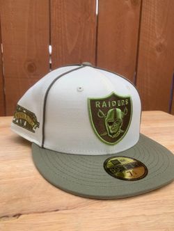 Las Vegas Raiders (size 7 1/4) New Era Fitted hat / cap Mean Cream/green Super Bowl Patch 59fifty