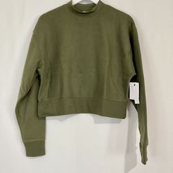 Abound Women’s Long Sleeve Cropped Fleece Pullover Olive Night Size Medium NWT