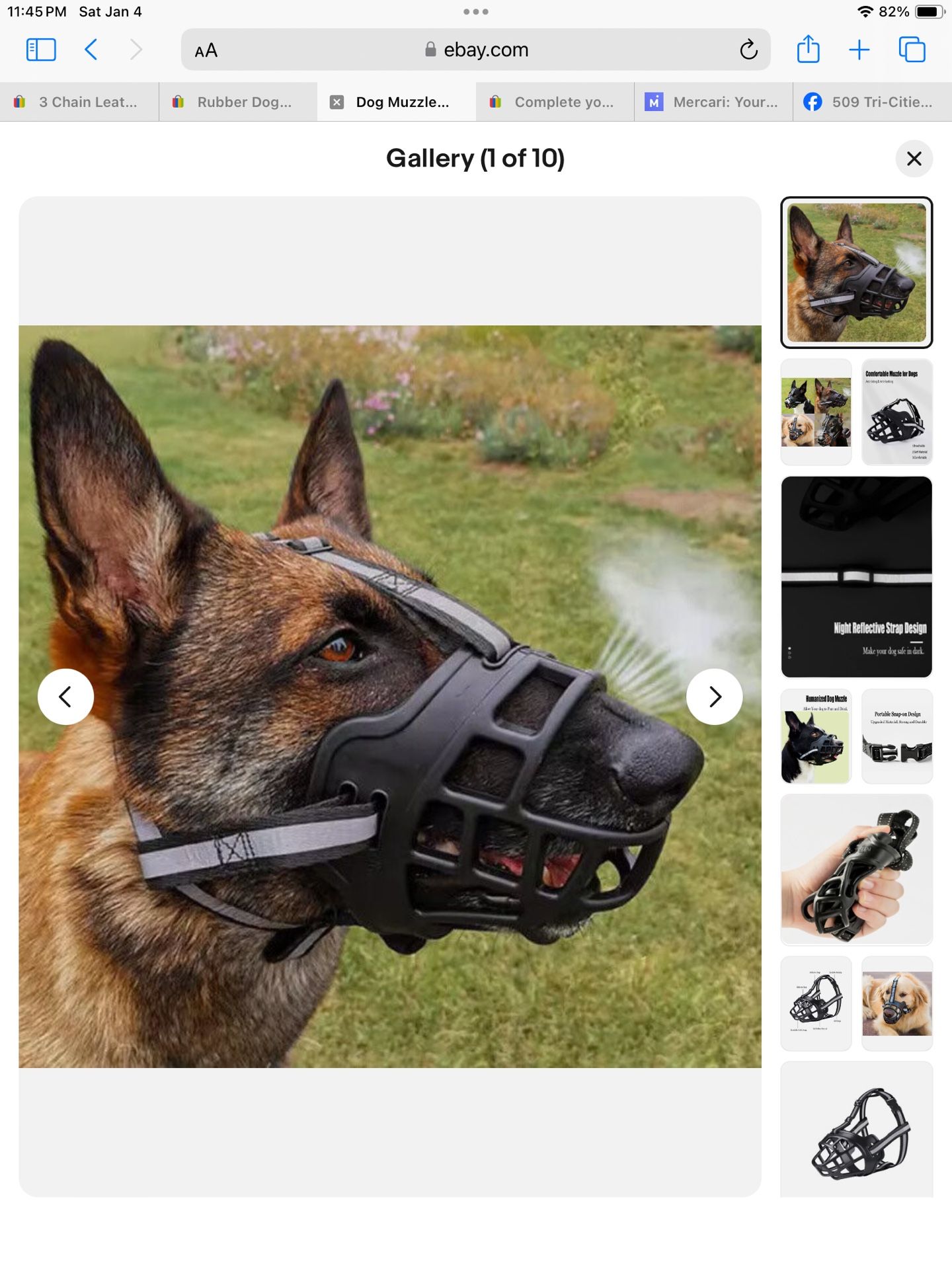 Large Dog Rubber Grey Muzzle Adjustable Basket Breathable