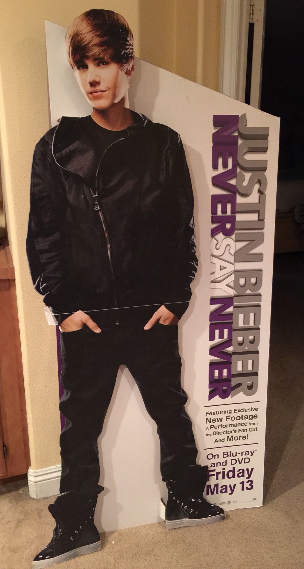 Justin Bieber Never Say Never Large Retail Cardboard Cutout Standup Movie Display Poster 5.5’