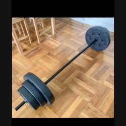 Total 100 lb weight plates bar 2 spinner locks  