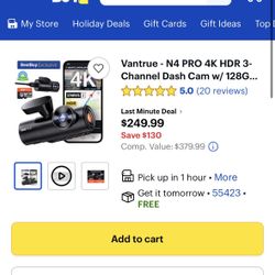 Vantrue - N4 PRO 4K HDR 3-Channel Dash Cam w/ 128GB