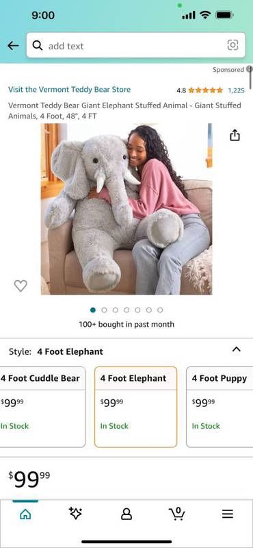 Valentines Day Gift Vermont Teddy Bear Giant Elephant Stuffed Animal, 48 Inch/4 Ft