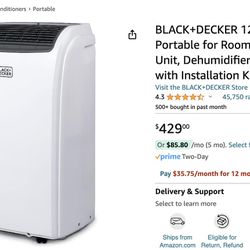 BLACK+DECKER 12,000 BTU Air Conditioner Portable for Room up to 550 Sq. Ft, 4-in-1 AC Unit, Dehumidifier, Heater, & Fan, Portable AC with Installation