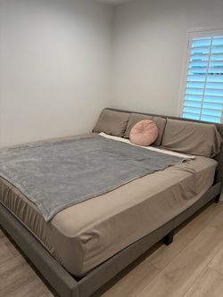 Gray Upholstered Platform Bed Frame