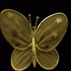 Gold Tone Butterfly Mesh Pin 