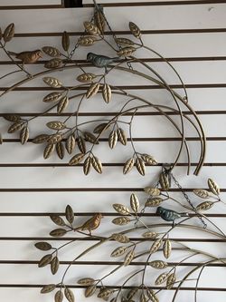 Gold Gilt Wall Art Boho Branches With Birds Pair